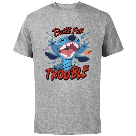 Disney Stitch Built for Trouble - Short Sleeve Cotton T-Shirt for Adults - Customized-Athletic Heather