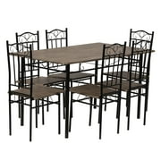 Homy Casa Dining Set 7-Piece Dinette Set with Wood Top Metal Legs, Space Saving Kitchen Dining Table 6 Chairs Set for Home/Apartment/Patio, Brown