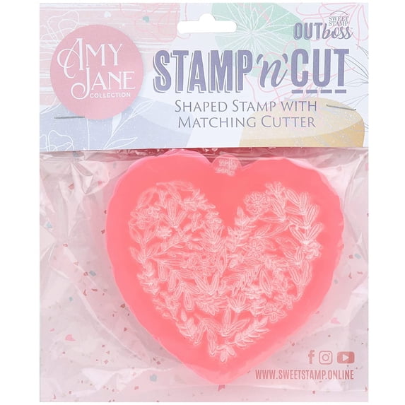 Sweet Stamp by AmyCakes Outboss Plastic Stamp N Cut, Floral Heart