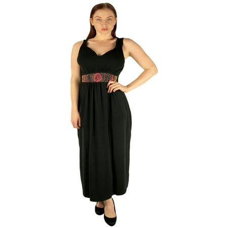 Women's Plus Size Maxi Dress with Colorful Decorative Beaded Half Belt 4X 5X (Best Maxi Dresses For Petites)