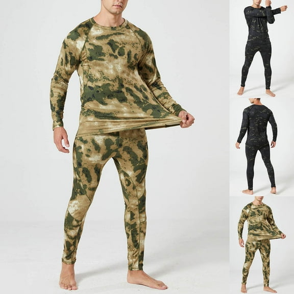 Men's Thermal Top and Bottom Set Camo Underwear Long Johns Base Layer with Soft Lined