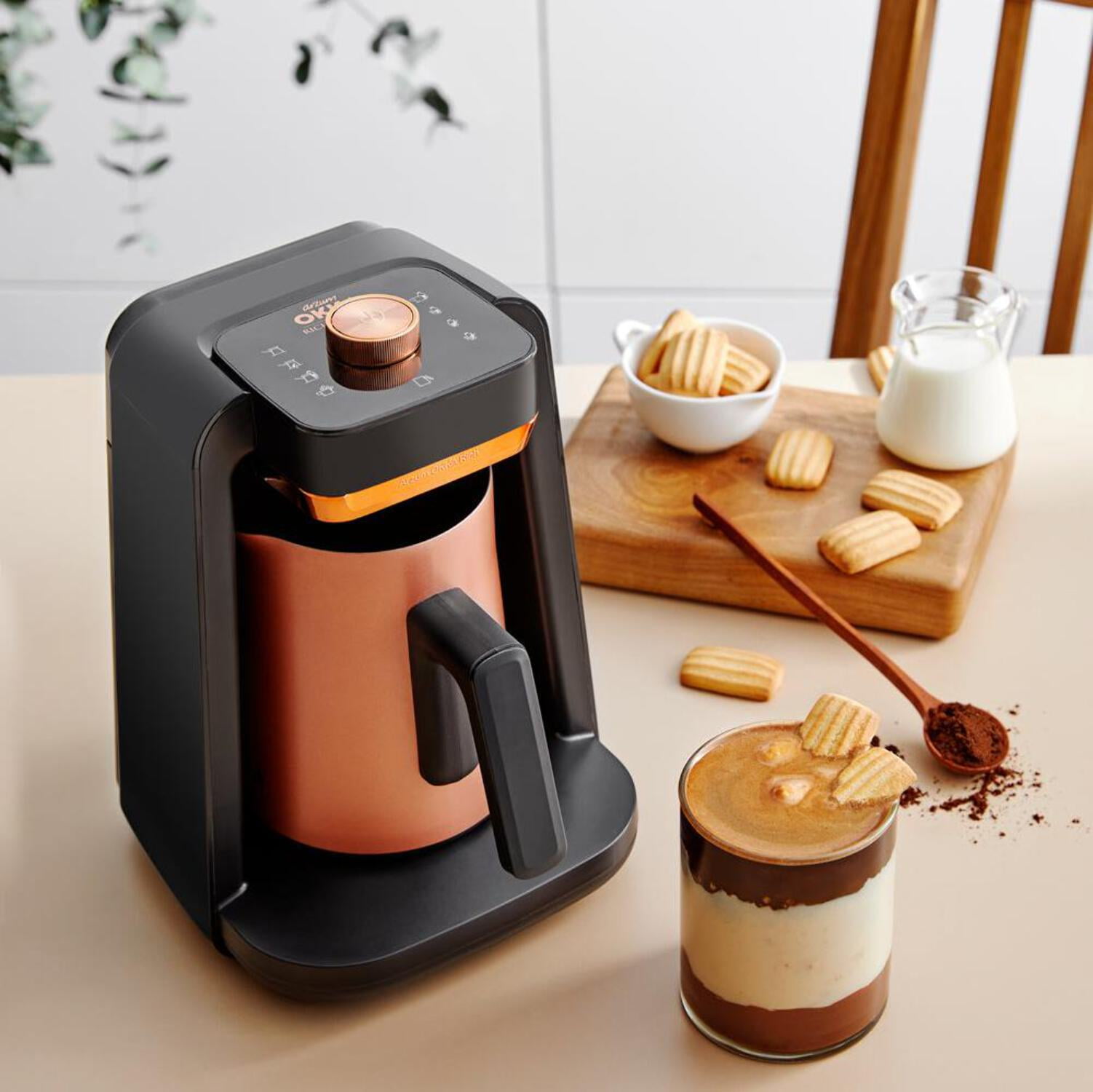 Arzum Okka Rich Spin Pro Turkish Coffee and Hot Beverage Maker, Velvetiser, Milk Frother, 120V, 5 Cups, Stainless Steel Cooking Pot