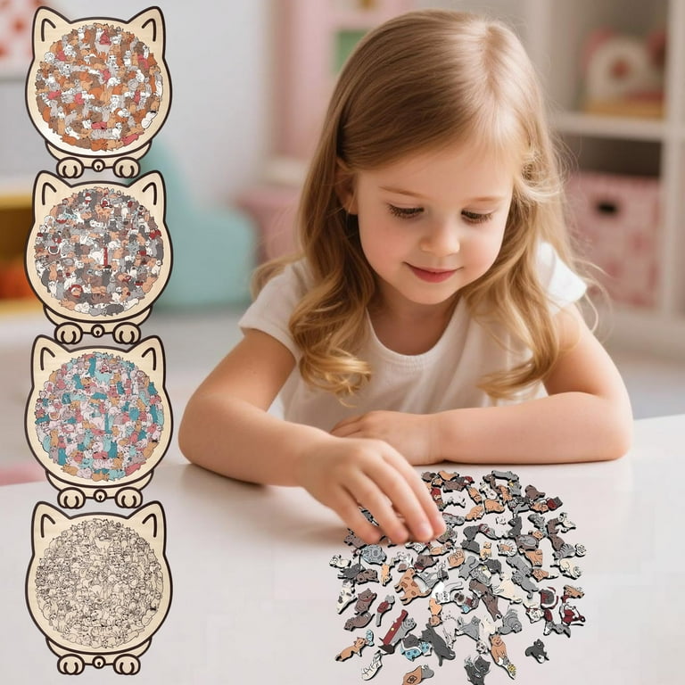 Puzzel van kattenhout, 135 stuks, Morandi-kleuren, thematische