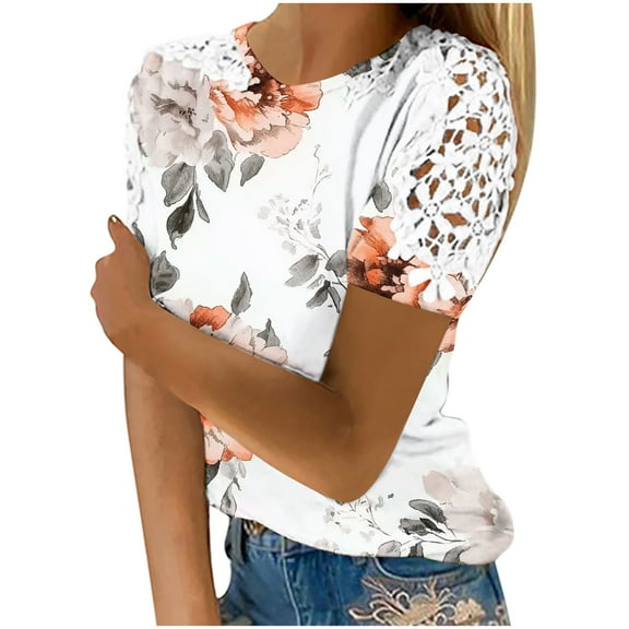 Youyipin womens tops spring fashion Womens Casual Crew Neck Short Sleeve Pleated Tops Blouses Fashion beach vacation clothes 2025