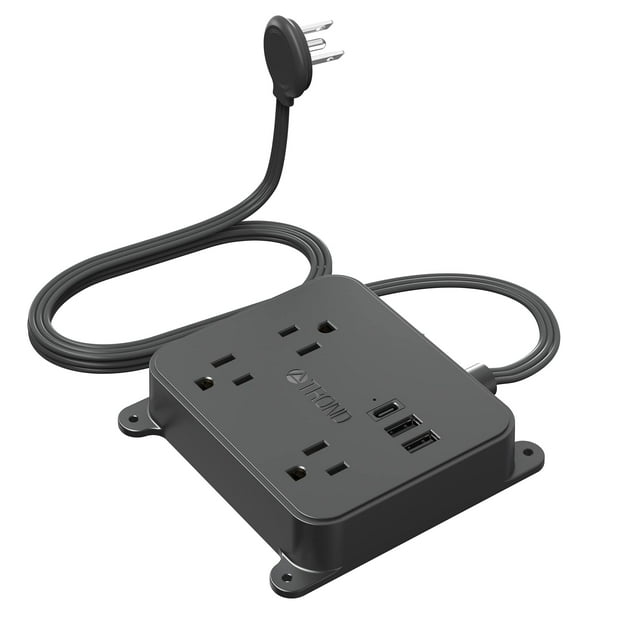 Regleta de enchufe plano – TROND cable de extensión ultrafino con 3 cargadores USB, estación de carga de escritorio de 3 salidas de CA, soporte de pared, compacto para el hogar, banco de trabajo, elem