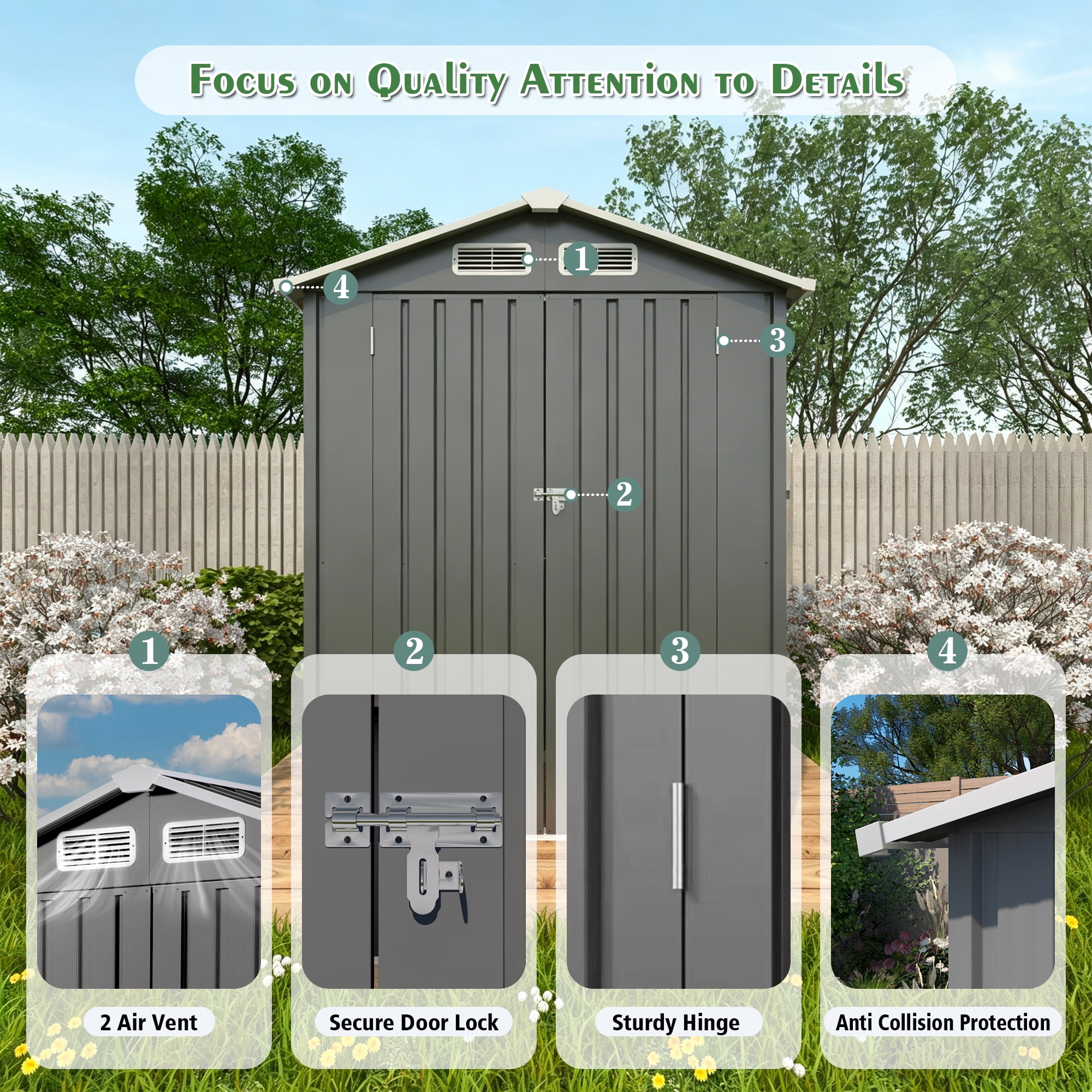 Easmvetaln 5x3x6FT Metal Sheds & Outdoor Storage, Tool Shed for Patio Backyard Garden (Gray)