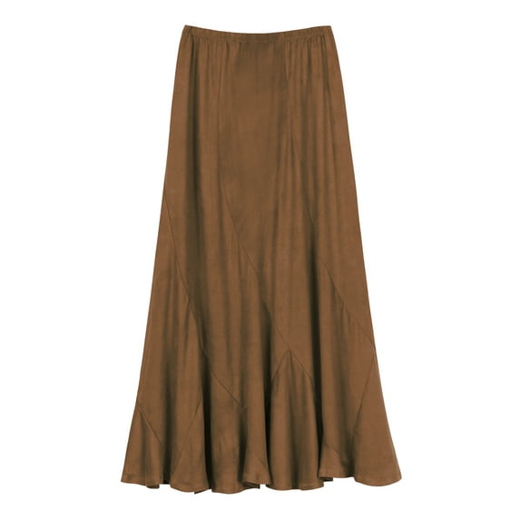 Urban CoCo Vintage Elastic Waist A-Line Midi Skirt (Brown, XL)