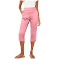 thumbnail image 3 of Yertdoel Capri Pants for Women Elastic Waist Button Split Hem Solid Color Workout Capris with Pockets Daily Cozy Casual Lightweight Capri Pants, 3 of 9
