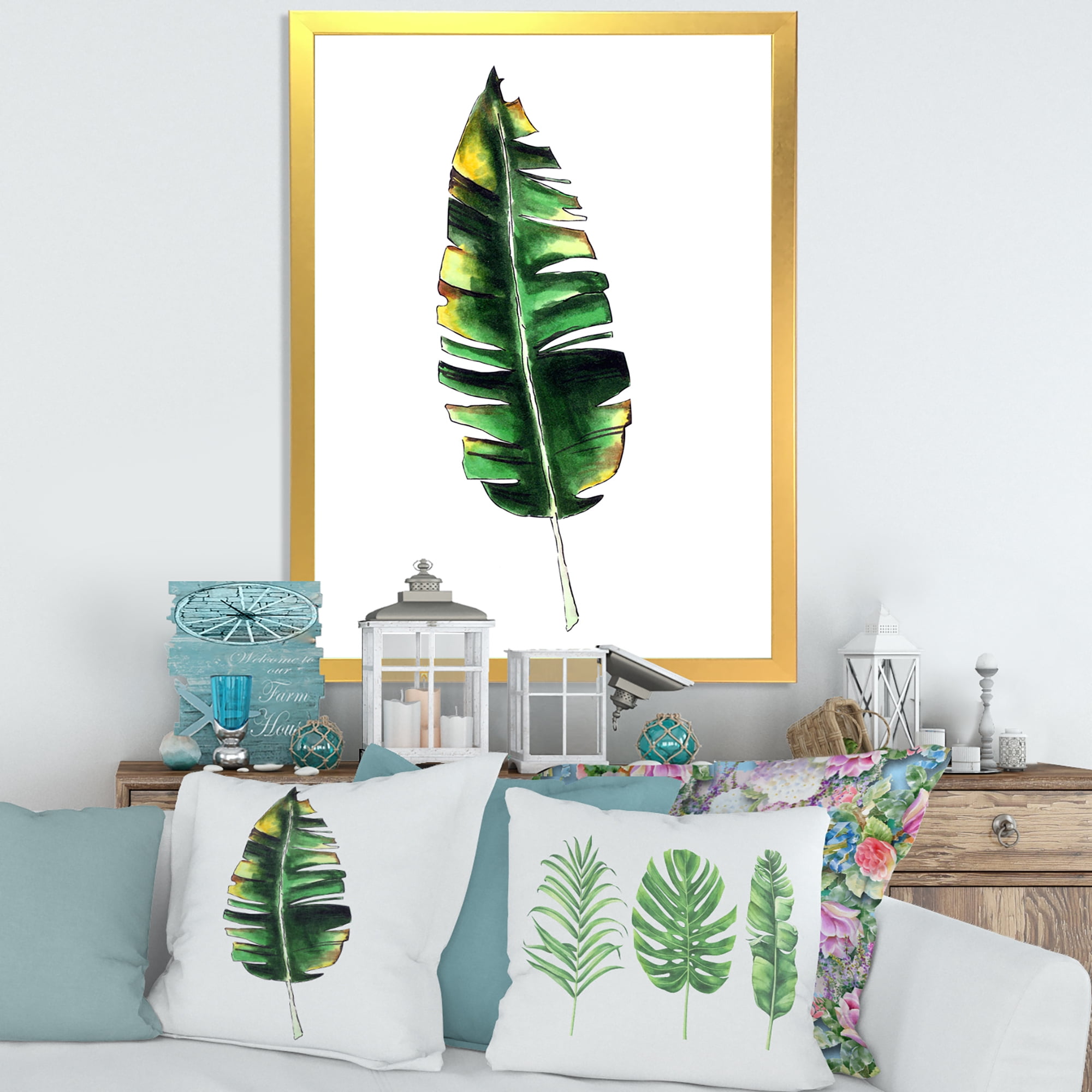 Designart 'Single Banana Leaf On White' Bohemian & Eclectic Framed Art Print
