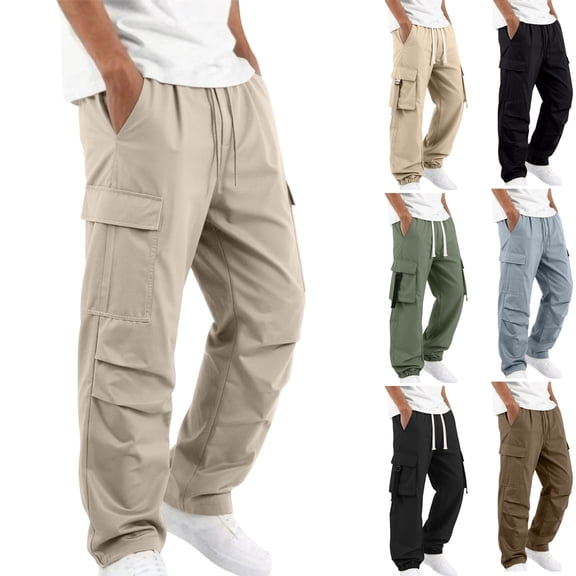 Zenithor Men's Lightweight Cargo Pants Non-Cuffed Elastic Waist Drawstring Hiking Work Casual Trousers Pockets S-4XL