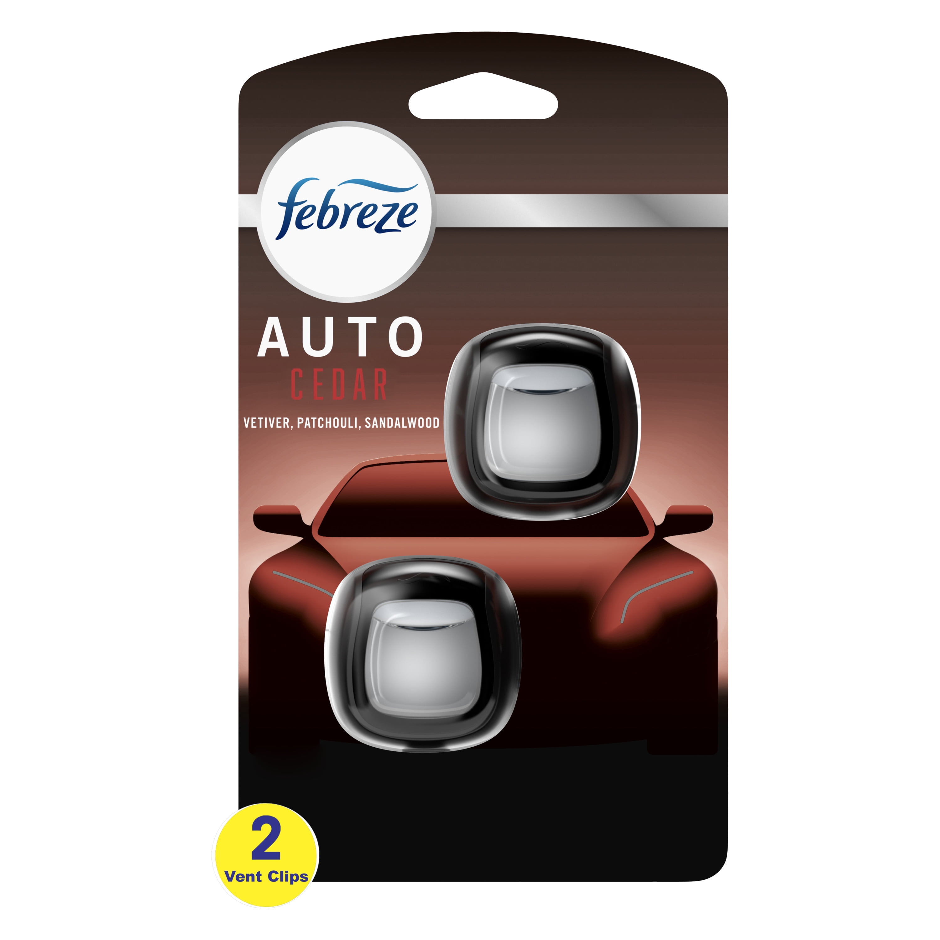 Febreze Auto Air Freshener Vent Clip Cedar Scent, .07 oz, Pack of 2