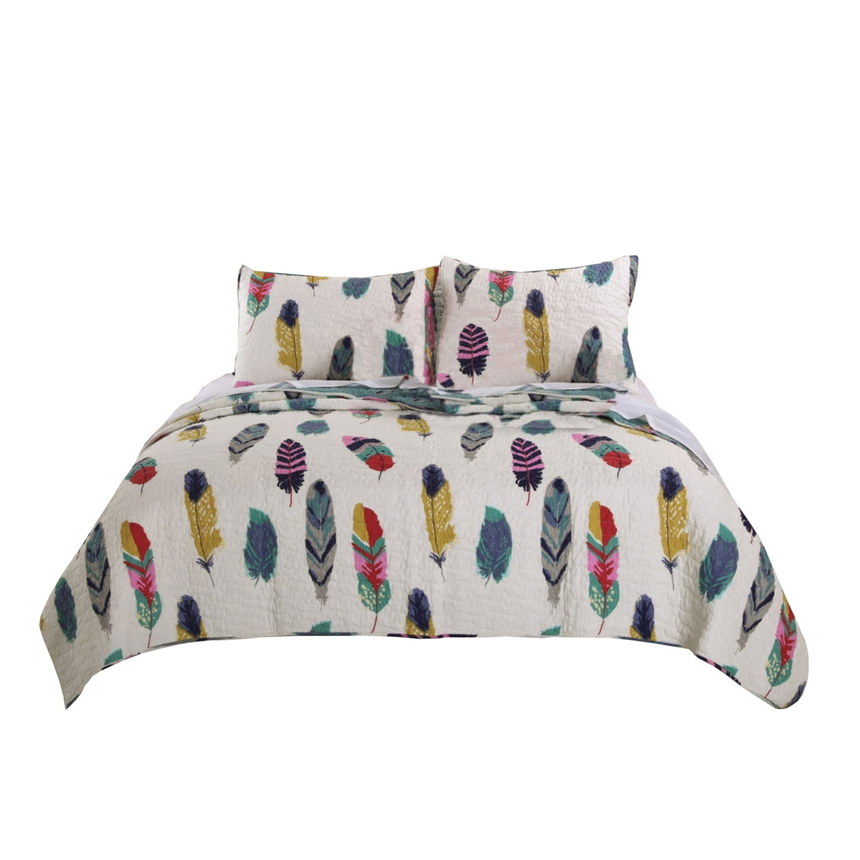 Boston 3 Piece Fabric King Size Quilt Set with Feather Prints