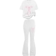 thumbnail image 5 of Girls Outfits Summer Short Sleeve T Shirt Flare Pants Sets Cute Bow Printed Casual Vacation Clothes Size 5-15T Summer Outfits for Teens Y2K, 5 of 5