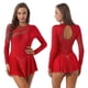 thumbnail image 3 of Vestido de patinaje artístico para mujer, vestido de ballet con escote halter y malla de diamantes de imitación, manga larga, vestido de baile, traje de gimnasia, vestidos de leotardo, 3 of 5