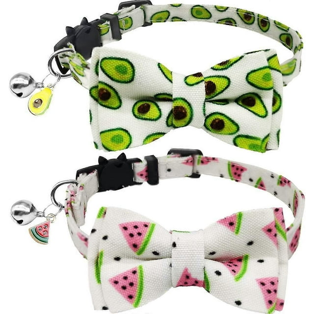 UBIUO 2 Pack/Set Printed Cat Collar Breakaway with Bell Charms and Bowtie, Cute Kitten Bow Tie Collars for Kitty Puppies and Other Small Pets, Adjusta