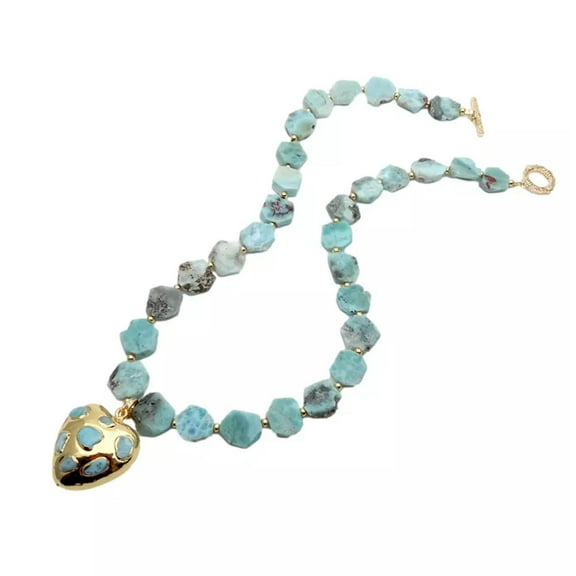 VIVIDELLE Natural Blue Larimar Choker Necklace Larimar Heart Shape Pendant