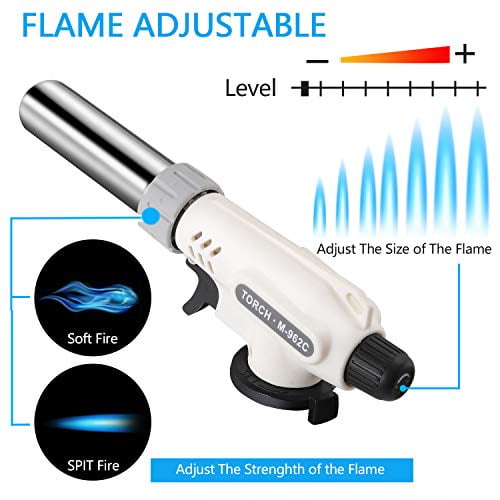 BBQ Baking, Culinary Torches Chef Cooking Professional Adjustable Flame with Reverse Use for Creme Butane Fuel Not Included Butane Torch Kitchen Blow Lighter Brulee
