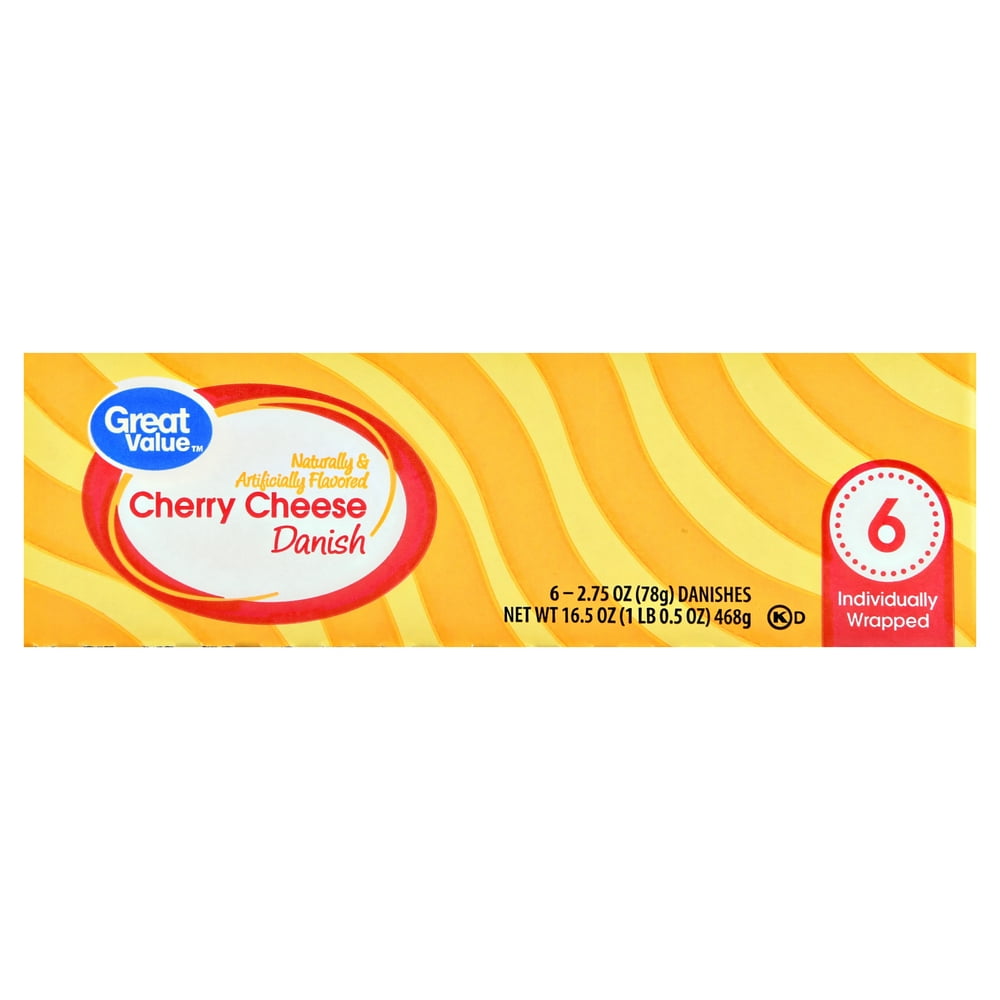 Great Value Cherry Cheese Danish, 2.75 oz, 6 count