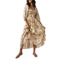thumbnail image 1 of ZAXARRA Robe Florale Femme Ligne A Volants Col Carré Manches 3/4 Robe Longue de Soirée pour Plage Cocktail Boîte de Nuit Mode Urbaine, 1 of 6