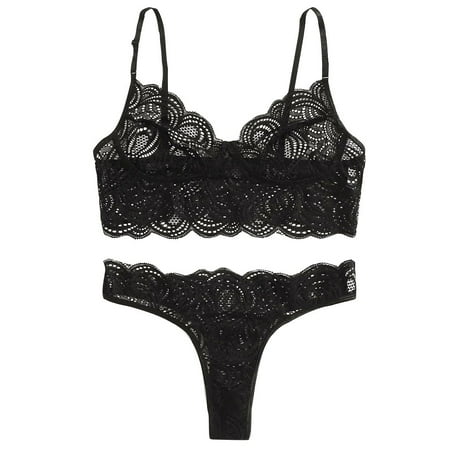 

wendunide underwear women y Lingerie Lace Embroidery Thong Temptation Underwear Sleepwear Black XXL