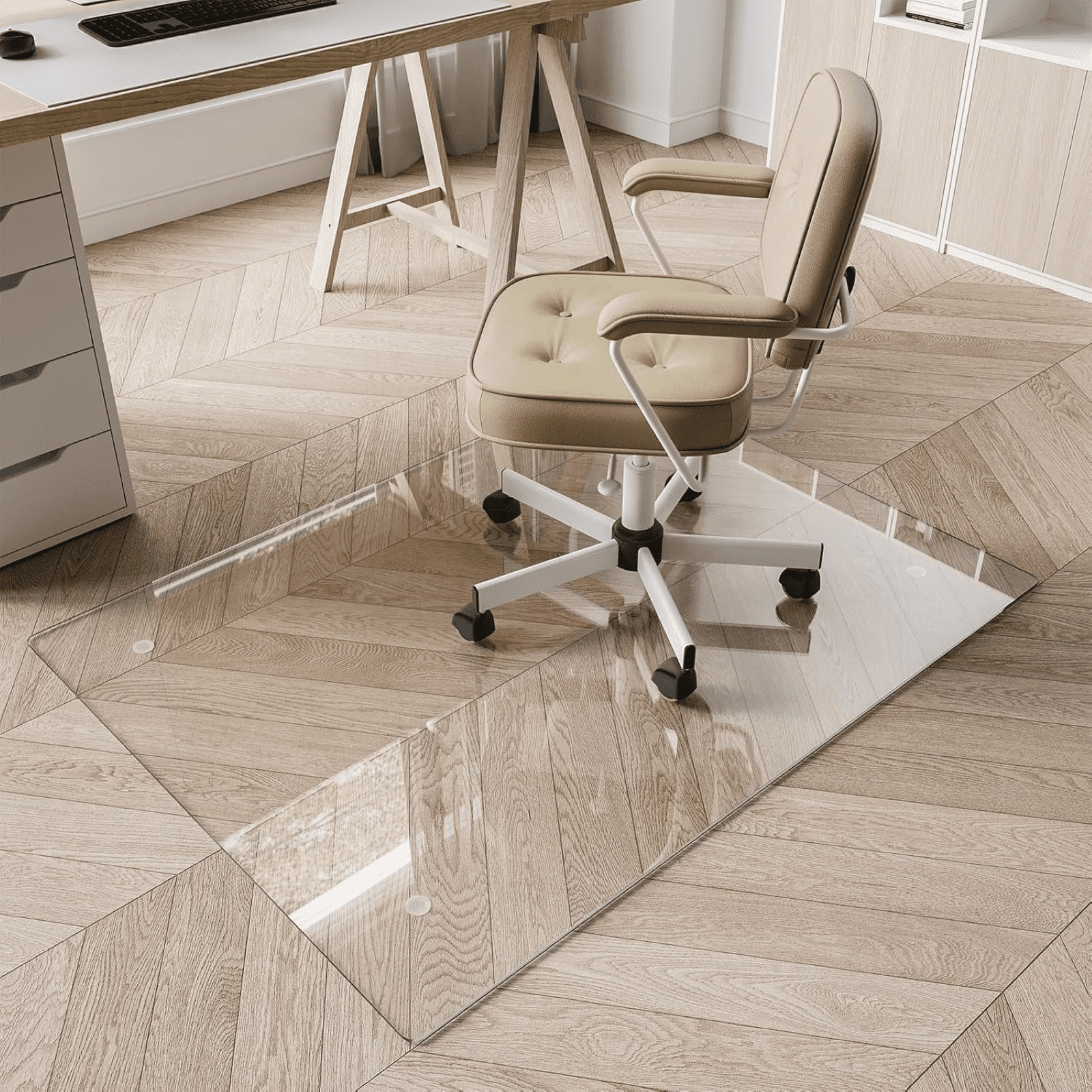 AUROMIR 36"x46" Tempered Glass Office Chair Mat for Carpeted or Hardwood Floors,Clear