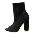 thumbnail image 4 of Dress Boots for Women Open Peep Toe Chunky Block High Heel Slip on Socks Mid Calf Short Ankle Booties Sandals, 4 of 5