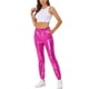 thumbnail image 2 of INSPIRE CHIC Pantalones metálicos holográficos brillantes de cintura alta para mujer, fiesta, XS, rosa intenso, 2 of 6
