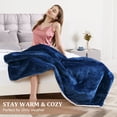 thumbnail image 5 of Heated Blanket Throw - Soft Thickened Flannel to Sherpa Reversible Electric Heating Blanket, UL Certified 4 Heating Levels & 4 Hours Auto Off, Machine Washable Electric Throw, Blue 50" x 60", 5 of 9