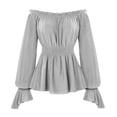 thumbnail image 7 of COMVALUE Renaissance Pirate Shirt Women Summer Off Shoulder Tops Short Sleeve Peplum Peasant Blouses Light Gray Size XXL, 7 of 7