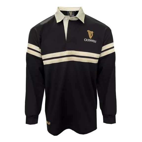 Traditional Craft Ireland Guinness Long Sleeve Black Harp Tape Rugby Shirt for Men