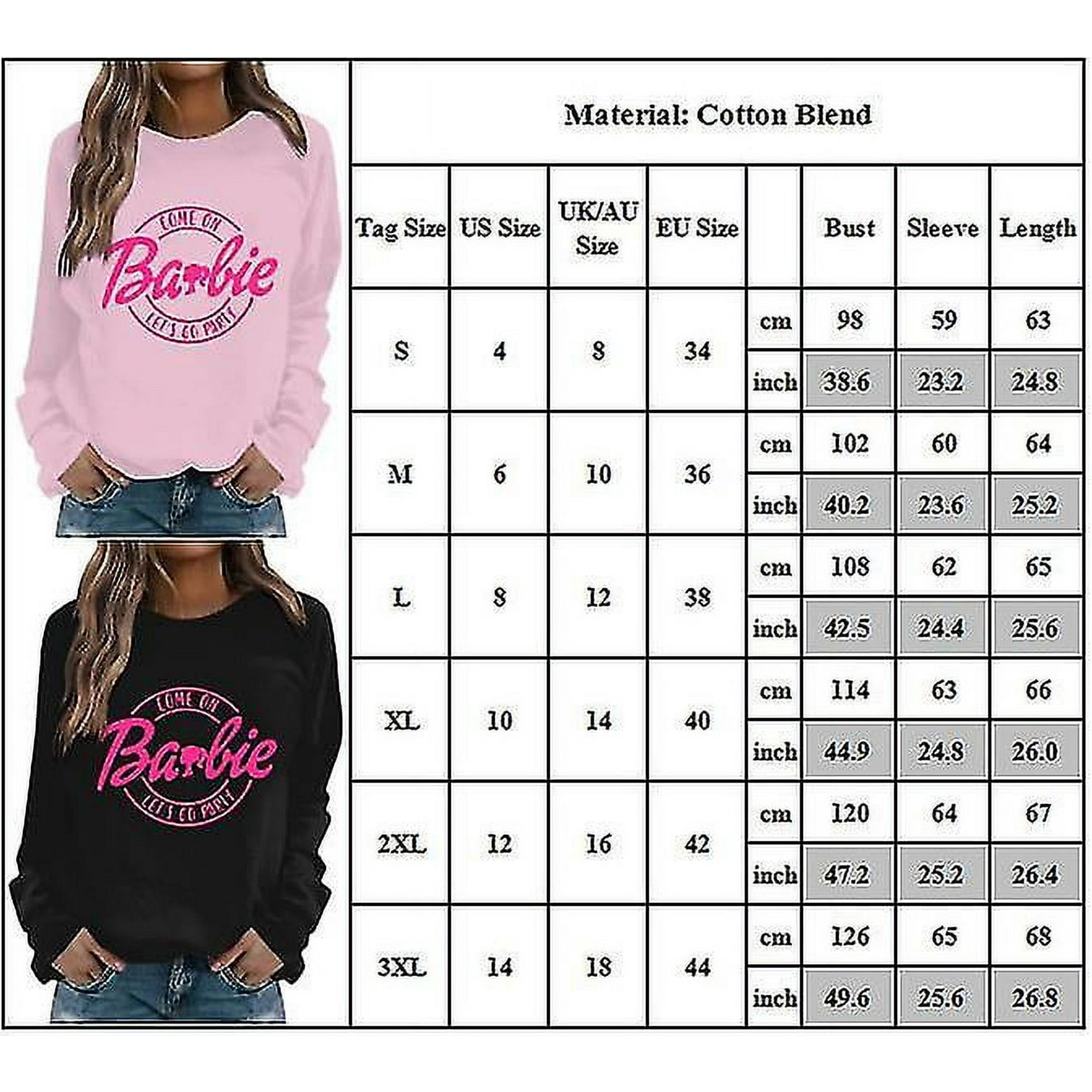 Shengyang Barbie Womens Printed Long Sleeve Crew Neck Casual T Shirt Sweatshirt Pullover Blouse Tops Pink
