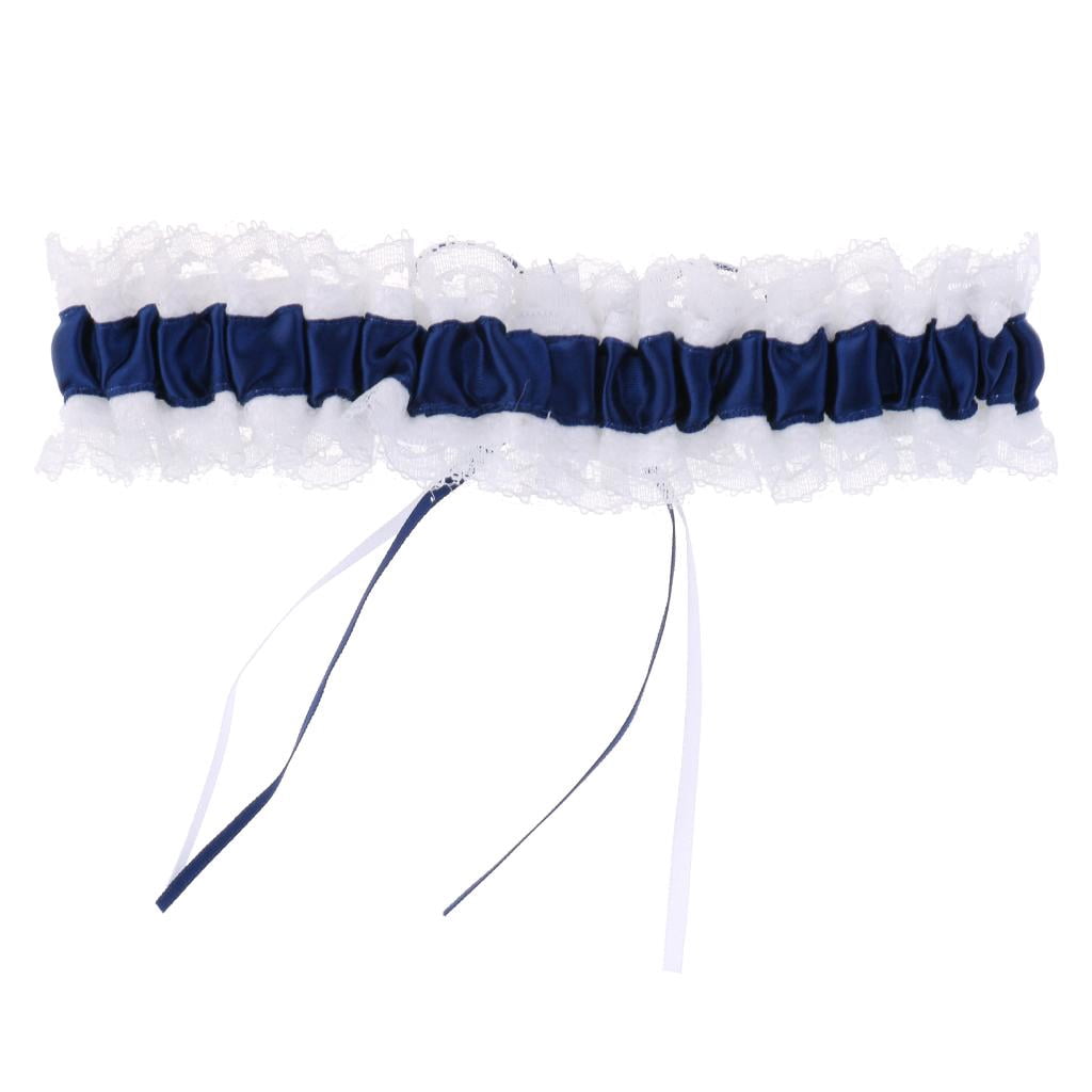HILABEE 4xSatin Lace Wedding Bridal with Ribbon Bow Party Accessories Navy Blue 4 Pcs