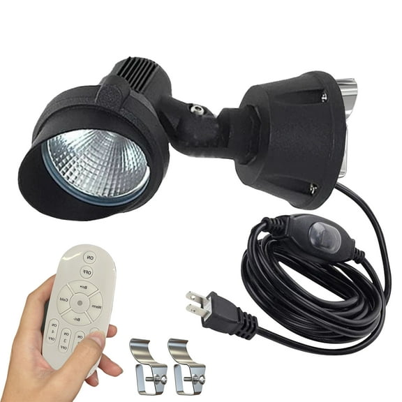 Kiven LED Indoor/Outdoor Waterproof Spotlight with Vinly Siding Hooks and Remote Control, Dimmable Porch Light with 9.84 FT Plug-in Cord, 7 Watts
