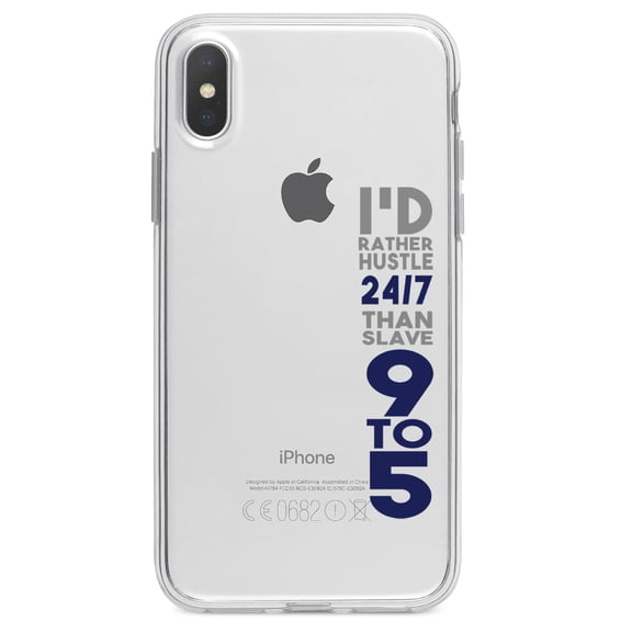 DistinctInk Clear Shockproof Hybrid Case for iPhone XR (6.1" Screen) - TPU Bumper Acrylic Back Tempered Glass Screen Protector - Rather Hustle 24/7 Than Slave 9 to 5