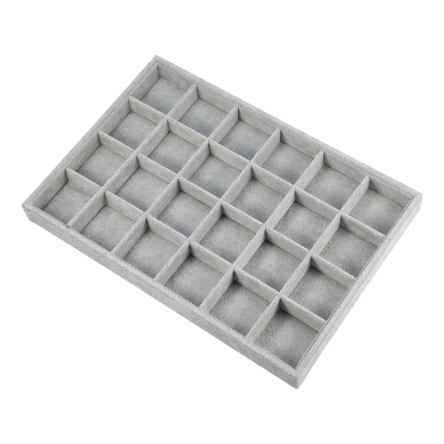 Bandeja de joyería Unique Bargains 24 Cuadrícula para Anillos Pendientes Collar Pulsera Gris
