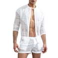thumbnail image 2 of Neinkie 1 Set Autumn Men Top Shorts Hollow Out Solid Color Lace See Through Outfit for Wedding Night, 2 of 7