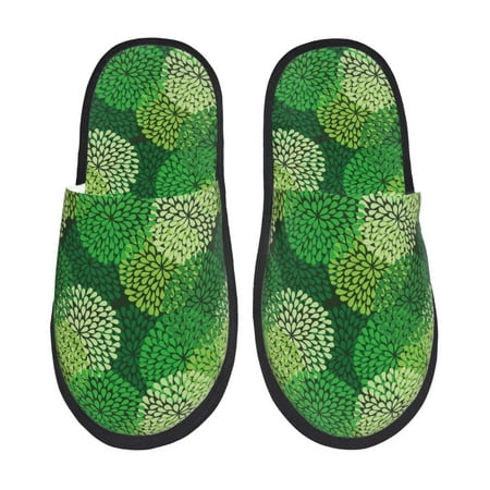 Balery Green Flower Slient Indoor Furry Fleece Comfort House Shoes Soft Non-Slip Home Shoes Cotton slippers House Slippers-- Medium