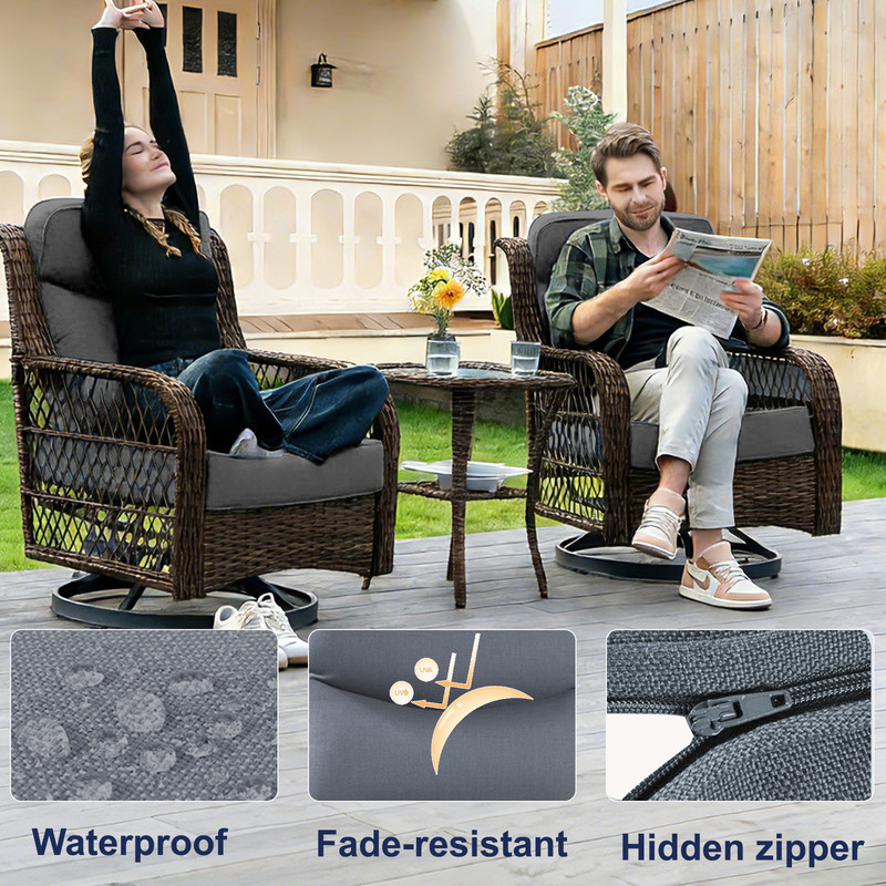 Outdoor Rattan Chair Cushions, Waterproof Patio Chair Replacement Cushions, 6in Thick Seat Back Cushion for Deck Yard and Poolside（Gray）