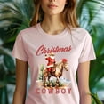 thumbnail image 5 of Cowboy Santa Christmas T-Shirt | Western Holiday Graphic Tee, Heliconia, Size XL, 5 of 6