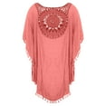 thumbnail image 4 of Swimsuit Coverup for Women Batwing Sleeve Crewneck Tassel Hem Crochet Loose Beach Cover Up Dress Bathing Suit Dress, 4 of 5