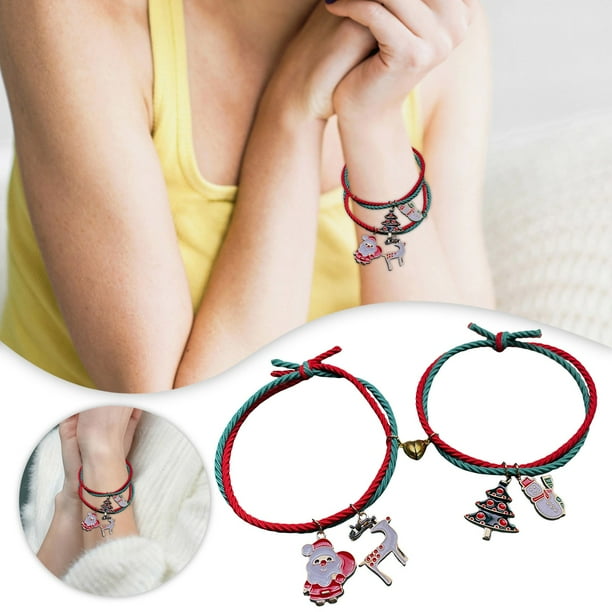 Pulsera de la amistad para parejas con cordones verdes y rojos, perfecta para las fiestas navideñas