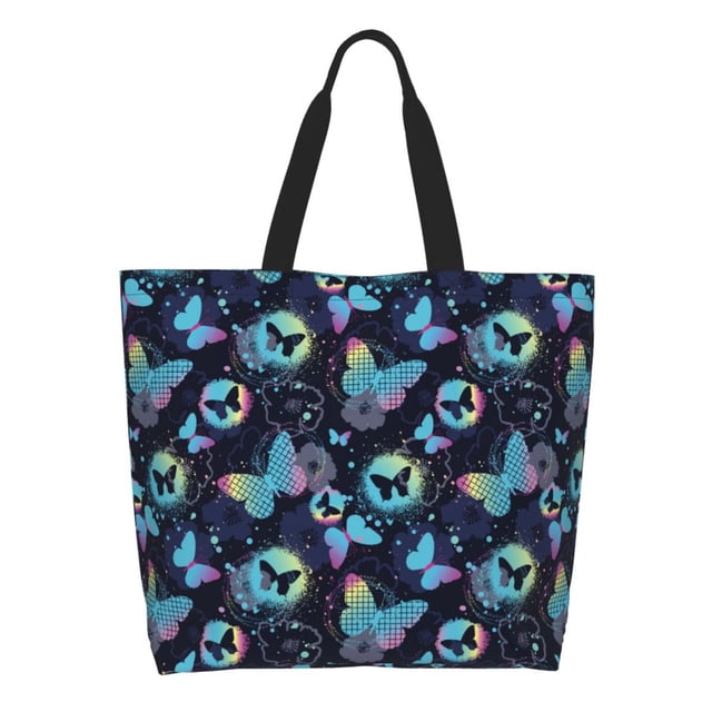 Balery Blue Butterfly Bolsa Tote Estilo Estético con Cremalleras, Bolsa de Hombro, Bolsa de Compras Grande y Plegable