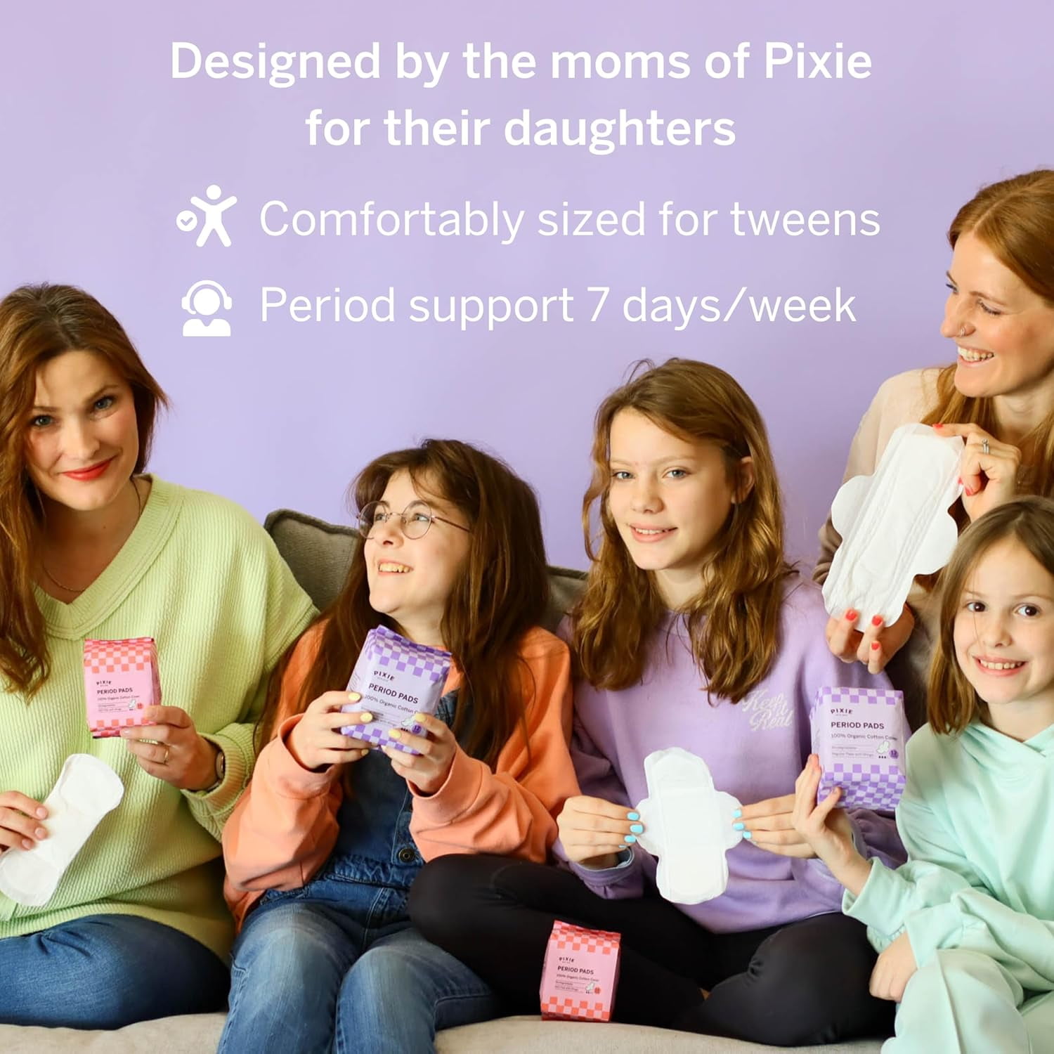 Pixie Organic Cotton Pad Kit for Girls - Includes 32ct Mini & 24ct Regular Pads with Feminine Wipes - Leak-Proof with Wings - Feminine Essentials Refill - Perfect for Teens & Light to Average Flow