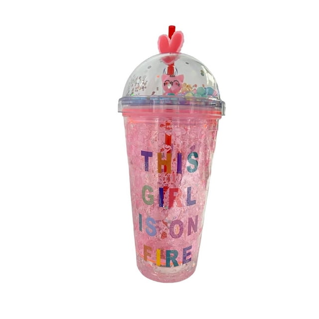 Vaso Botella de Agua Infantil De Plastico Figura Corazon Con Led Rosa 450 ml