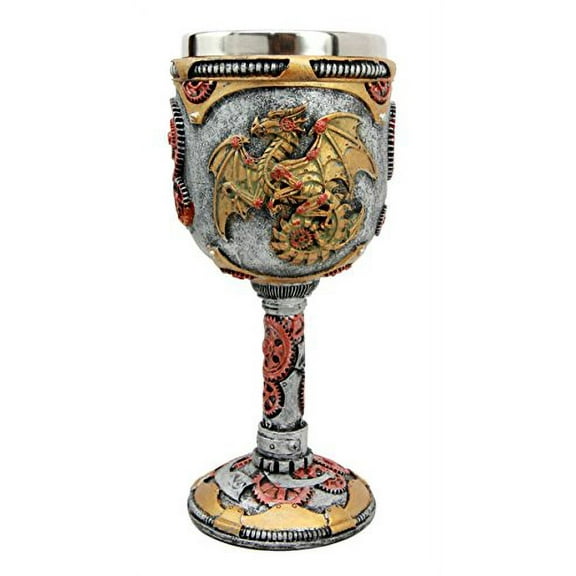 Ebros Steampunk Robotic Cyborg Dragon Fire Wheel Engine 5oz Wine Goblet Chalice