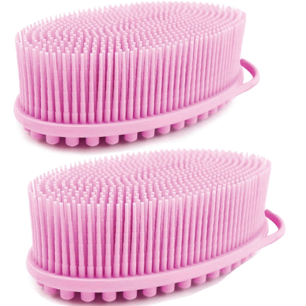 2 Pack Upgraded Pink Silicone Body Scrubber Easy to Clean, Lathers Well