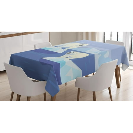 Polar Bear Tablecloth, Arctic Circle Animals Floating on Icy Rocks Eco Habitat Zoo Nordic Pole Pattern, Rectangular Table Cover for Dining Room Kitchen, 52 X 70 Inches, Multicolor, by Ambesonne