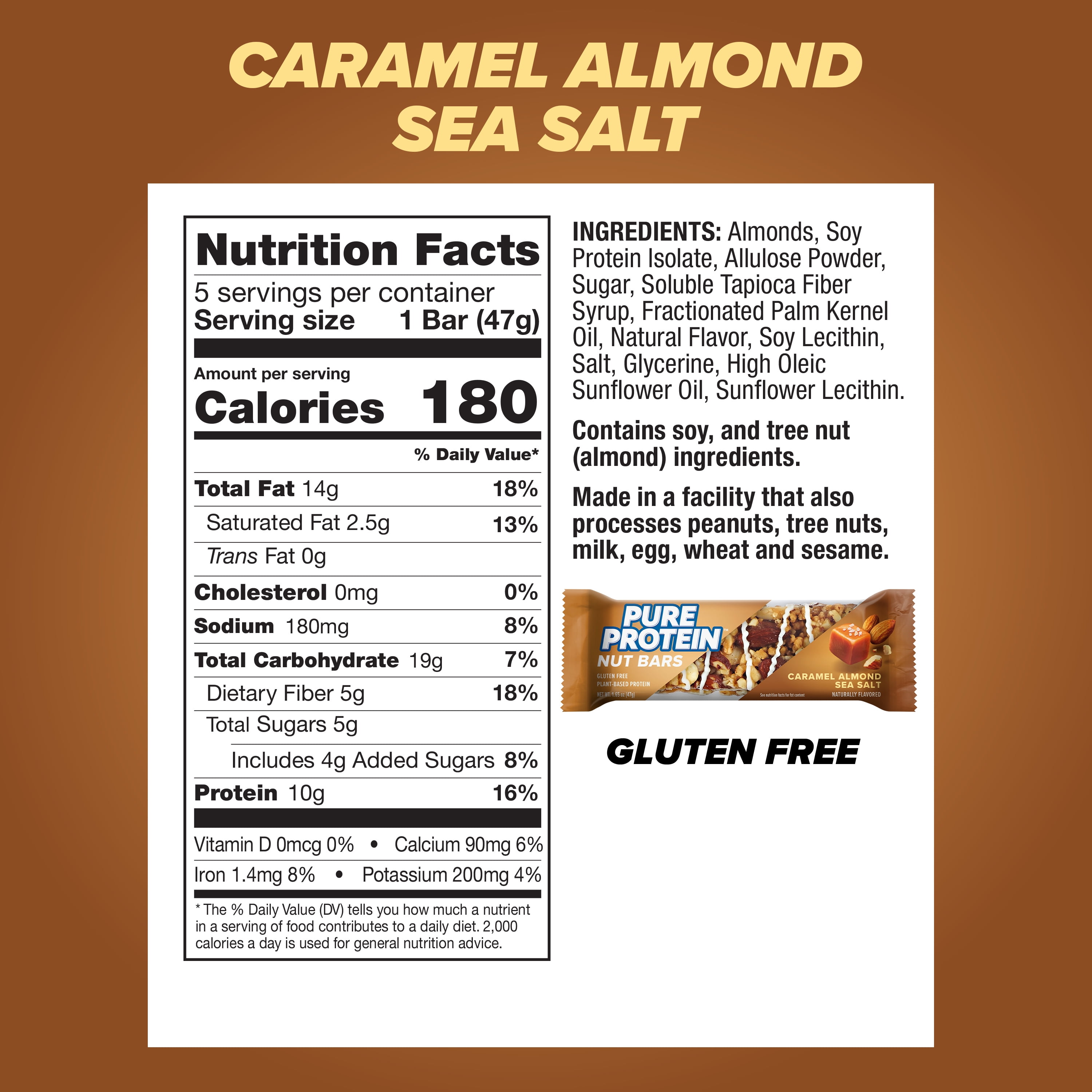 (2 pack) Pure Protein Nut Bars, Caramel Almond Sea Salt, 5 Pack