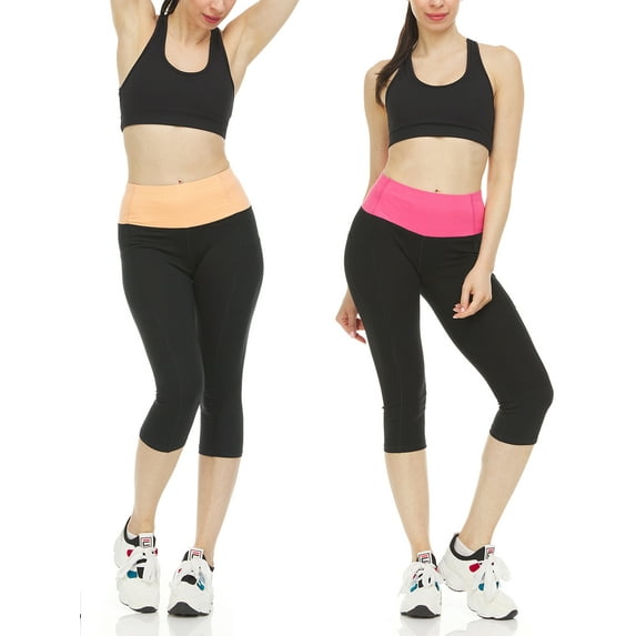 2-Pack Women's Active Performance Yoga Stretch Capri Leggings (Sizes, S-XL)
