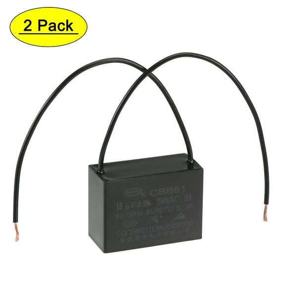 Uxcell 15uF 250V AC 2 Wires CBB61 Ceiling Fan Capacitors 2 Pack